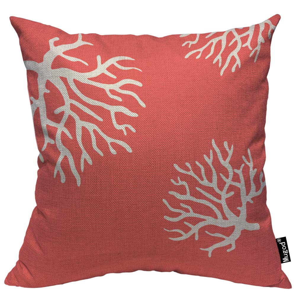 Mugod Beach Coral Throw Pillow Case Pretty Ocean Coral Branch Reef Nature Pink Red White Cotton Linen Cushion Cover Sofa Armchai
