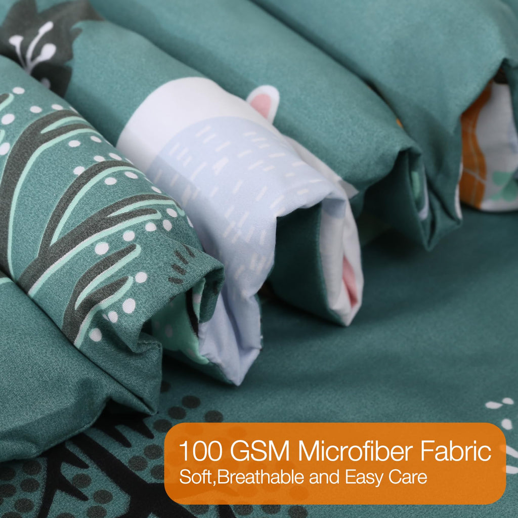 Jsd Green Forest Animals Kids Comforter Set Queen Size, 3 Piece Woodland Printed Microfiber Bedding Set, Machine Washable
