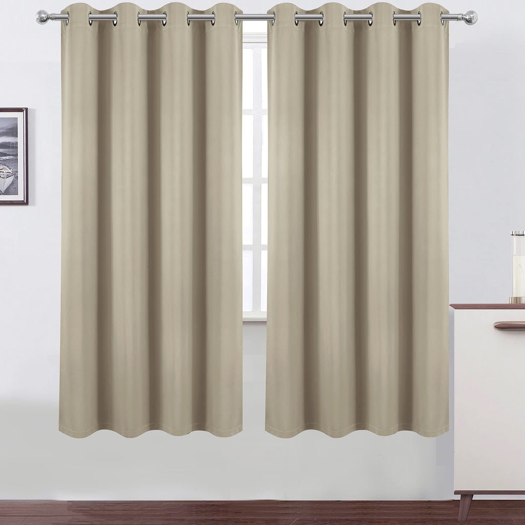 Lemomo 100% Blackout Curtains 52 X 72 Inch/Beige Curtains 2 Panels With Black Lining Room Darkening Thermal Insulated Bedroom Cu