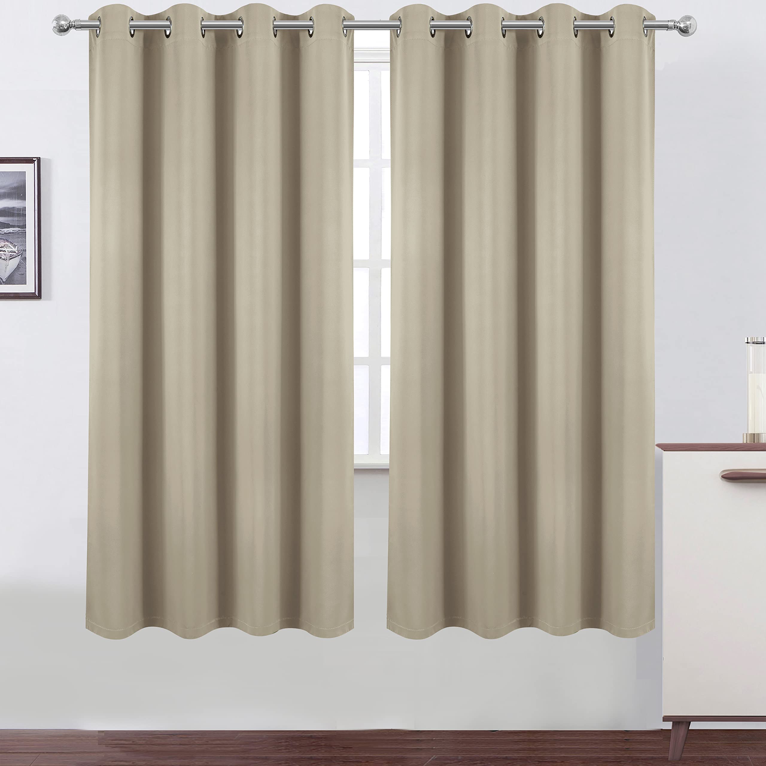 Lemomo 100% Blackout Curtains 52 X 72 Inch/Beige Curtains 2 Panels With Black Lining Room Darkening Thermal Insulated Bedroom Cu