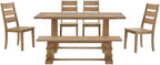 Crosley Furniture Joanna 6-Piece Modern Farmhouse Dining Table Set for 7 with 4 Ladderback Chairs and a Bench, Rustic Brown