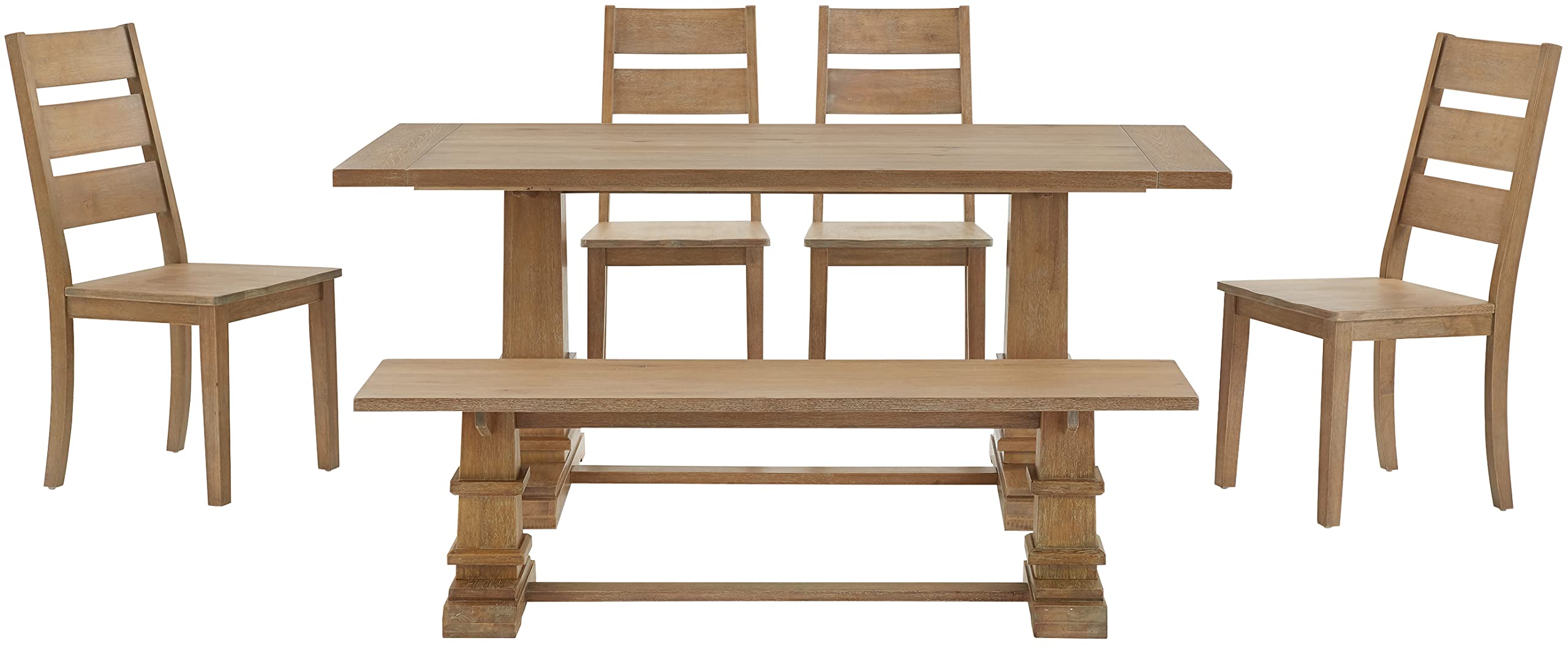 Crosley Furniture Joanna 6-Piece Modern Farmhouse Dining Table Set for 7 with 4 Ladderback Chairs and a Bench, Rustic Brown