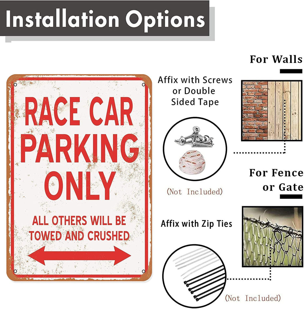 Race Car Parking Only Metal Tin Sign Metal Signs Wall Decor Tin Sign 8X12 Inches