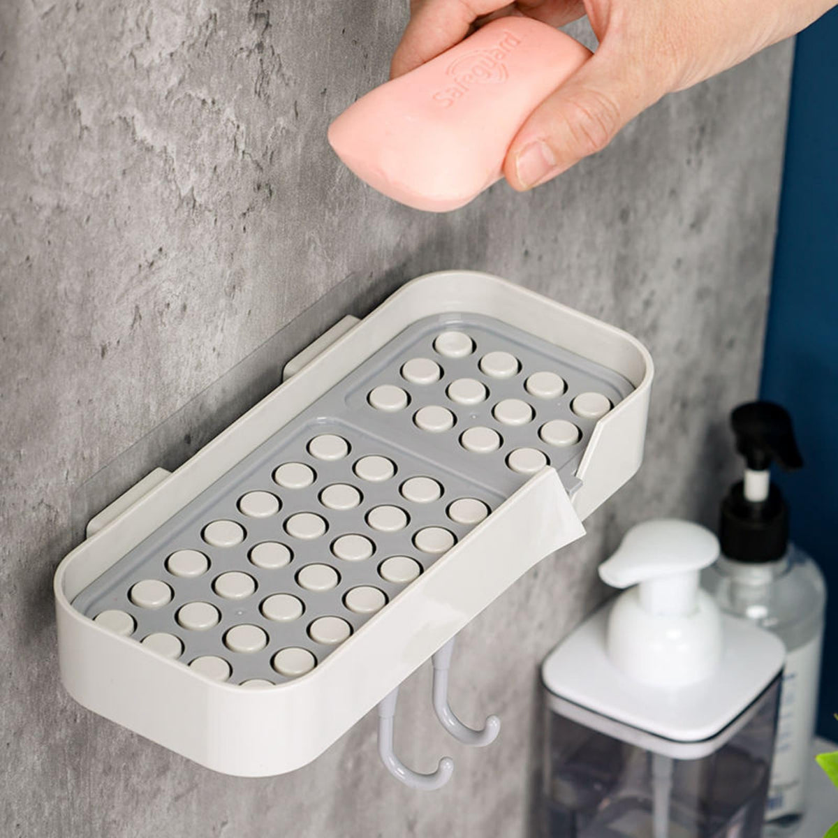 Cyrox ABS Plastic Soap Dish with 2 Hanging Hook Wall Mounted Magic Sticker  Shower, Bathroom, Bathtub and Kitchen Without Drill