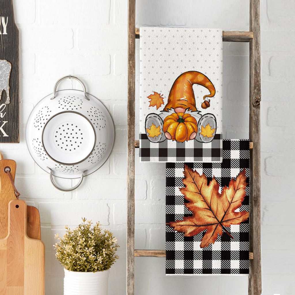 Artoid Mode Buffalo Plaid Pumpkin Truck Sunflower Gnome Fall Kitchen Towels And Dish Towels, 18 X 26 Inch Harvest Thanksgiving U