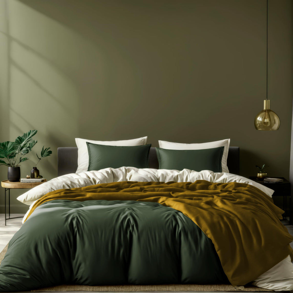 White Classic Dark Green Duvet Cover Queen Size, Microfiber Duvet Cover With Zipper, Duvet Cover Set With 2 Pillow Shams, Luxury