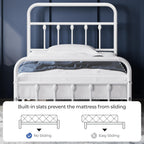 Yaheetech Classic Metal Platform Bed Frame Mattress Foundation With Victorian Style Iron-Art Headboard/Footboard/Under Bed Storage/No Box Spring Needed/Twin Size White