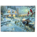 BANBERRY DESIGNS Lighted Cottage Along a Stream Christmas Scene with Cardinals and Snowman - LED Canvas Art Wall Print - Old Fas
