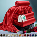 Decolure Satin Bed Sheets Set, 6 Pcs Queen, Red, Silky Soft, Wrinkle-Free, Deep Pocket, Lightweight, Hypoallergenic, Breathable,
