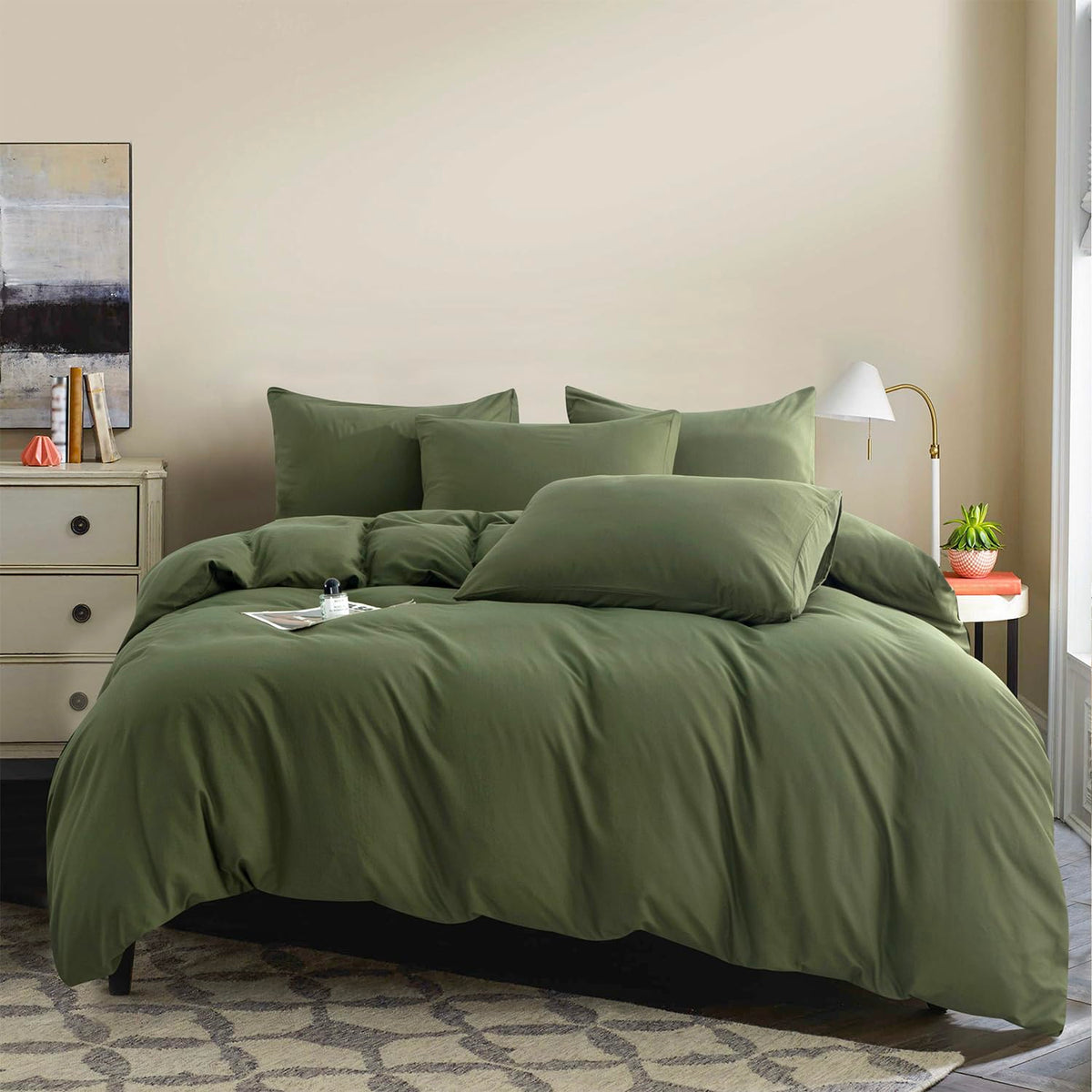 Green Twin Duvet Cover 100% Brushed Microfiber 3 Pieces Twin Army Green Duvet Cover 1 Duvet Cover +2 Pillowcases With Zipper Clo