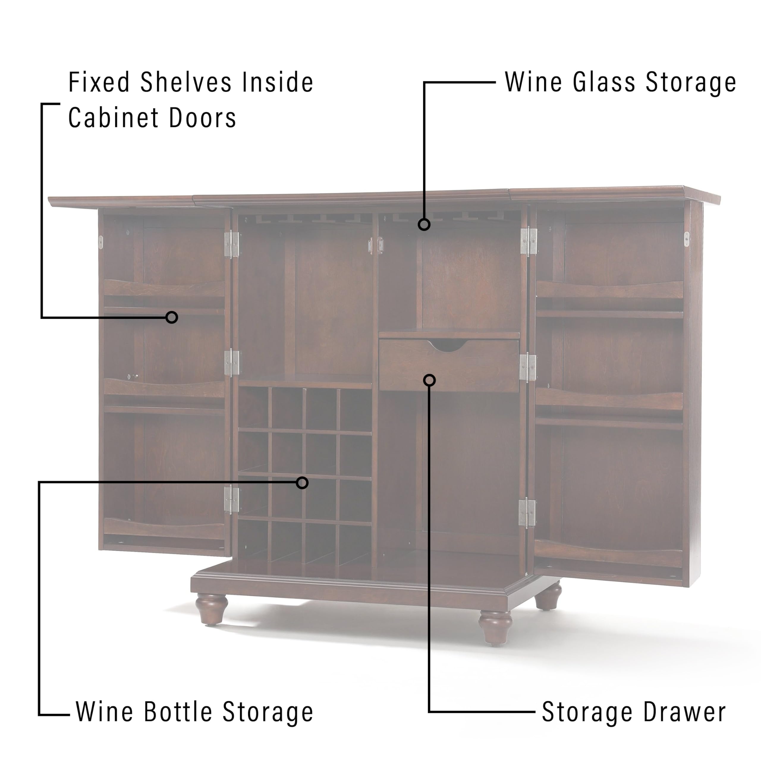 Crosley Furniture Cambridge Expandable Bar Cabinet with Storage Shelves, Drawer, and Wine Rack, Vintage Mahogany