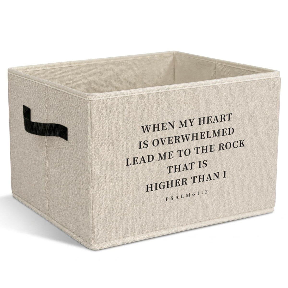 Tpbnnyqi Inspirational Christian Foldable Storage Bins with Handles, Psalm 61:2 Bible Verse Decorative Storage Basket for Organi