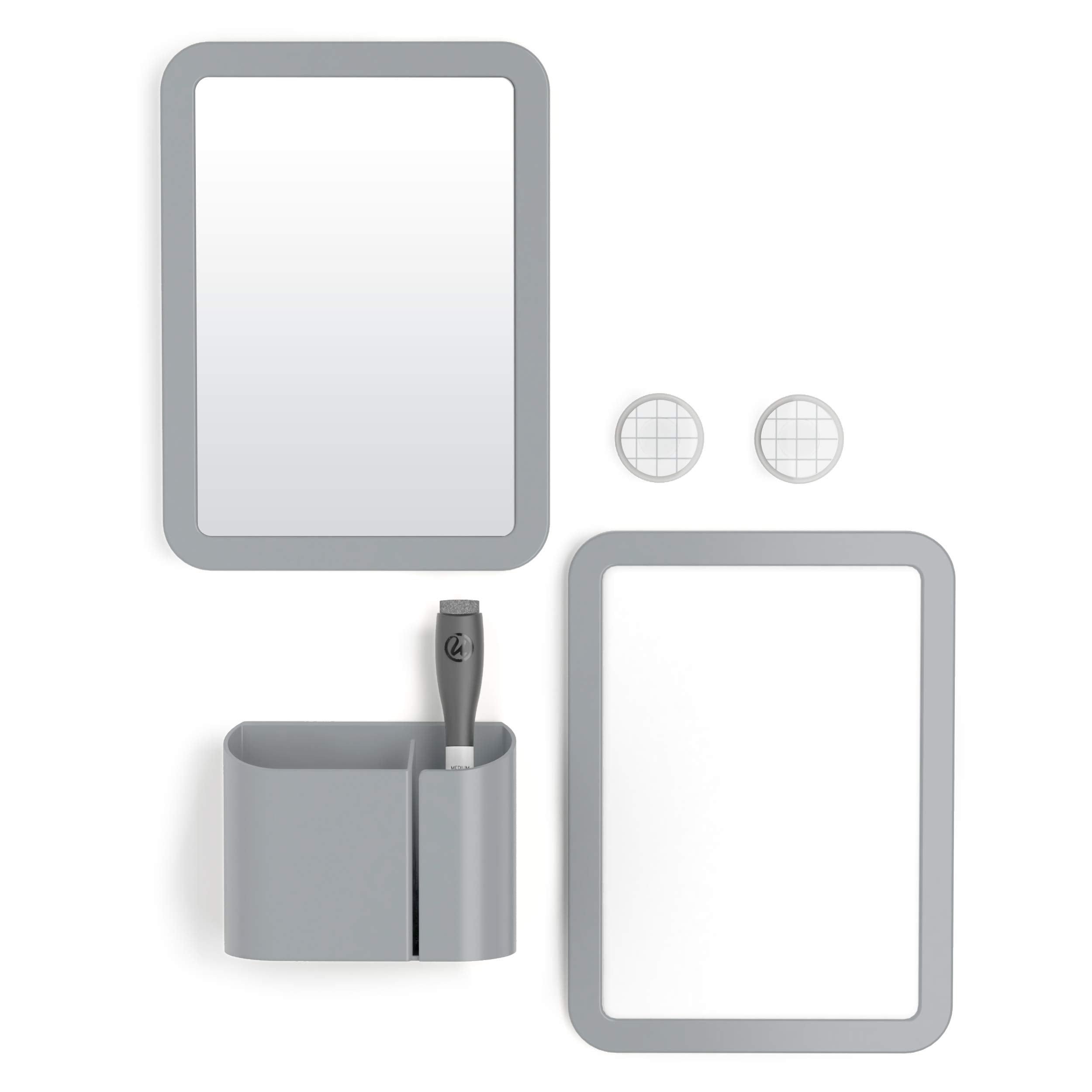 U Brands Locker Accessories Kit, Back To School Essentials, Grey, 6-Piece, Includes Whiteboard, Mirror And Organizing Supplies