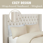 Madison Park Amelia Upholstered Headboard | Nail Head Trim Wingback Button Tufted | Queen, Cream
