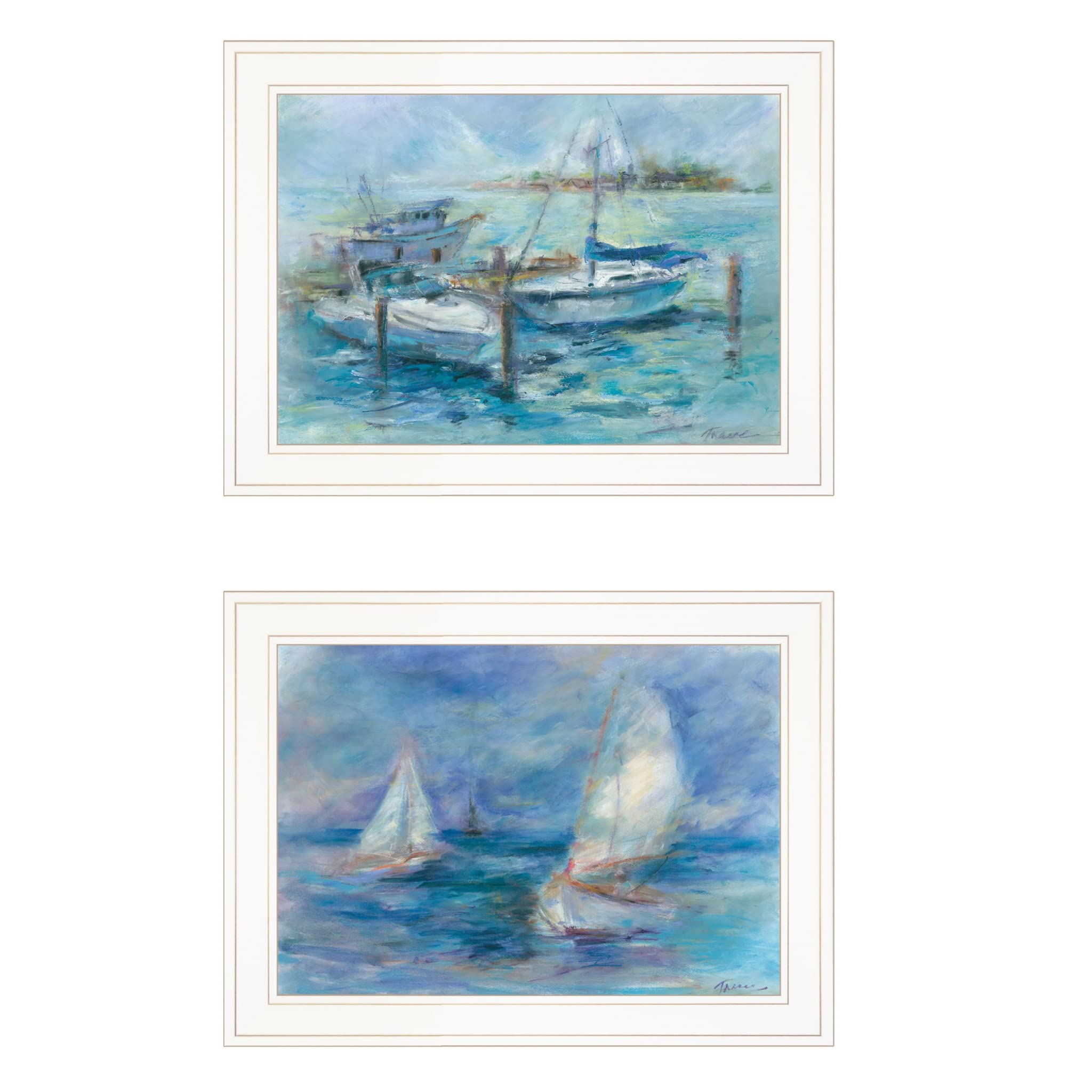Set Of Two Dockside 1 White Framed Print Wall Art