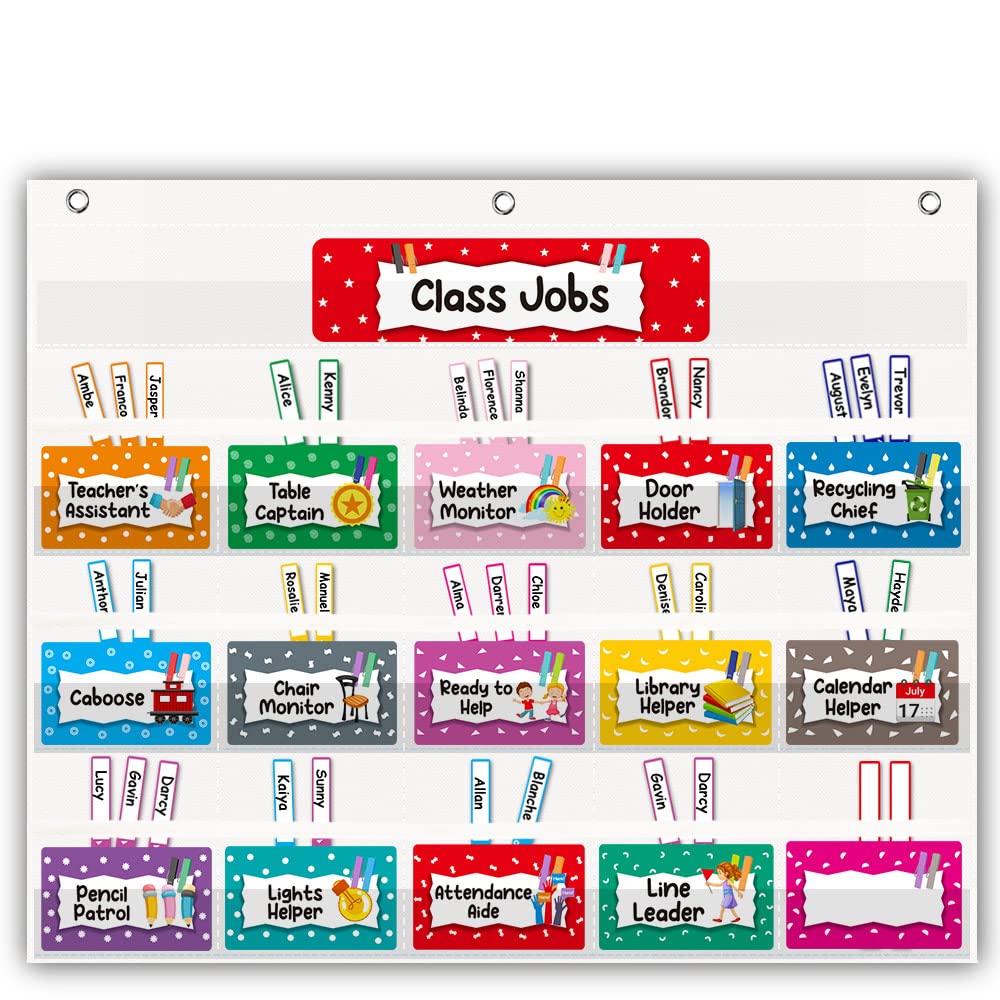 Mewise Class Jobs Pocket Chart For Classroom,Teacher'S Helper Classroom Management Pocket Chart