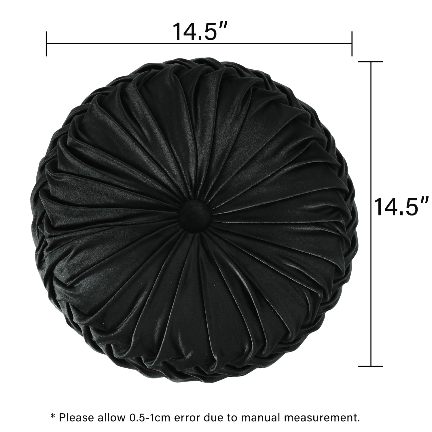 Hig Set Of 2 Decorative Round Pleated Throw Pillows, Classy Accent Pumpkin Throw Pillows With Center Button, Vintage Velvet Floor Pillows For Sofa Vanity Chair Bed, Black, 14.5' Diameter(Ripple)