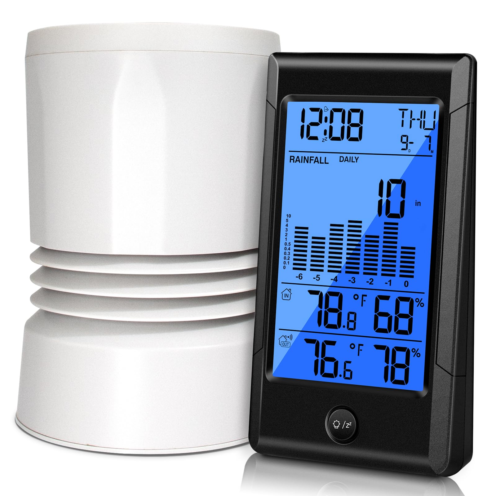 Geevon Wireless Rain Gauge,5 In 1 Self-Emptying Rain Collector Monitoring Rainfall And Indoor/Outdoor Temperature & Humidity Wit
