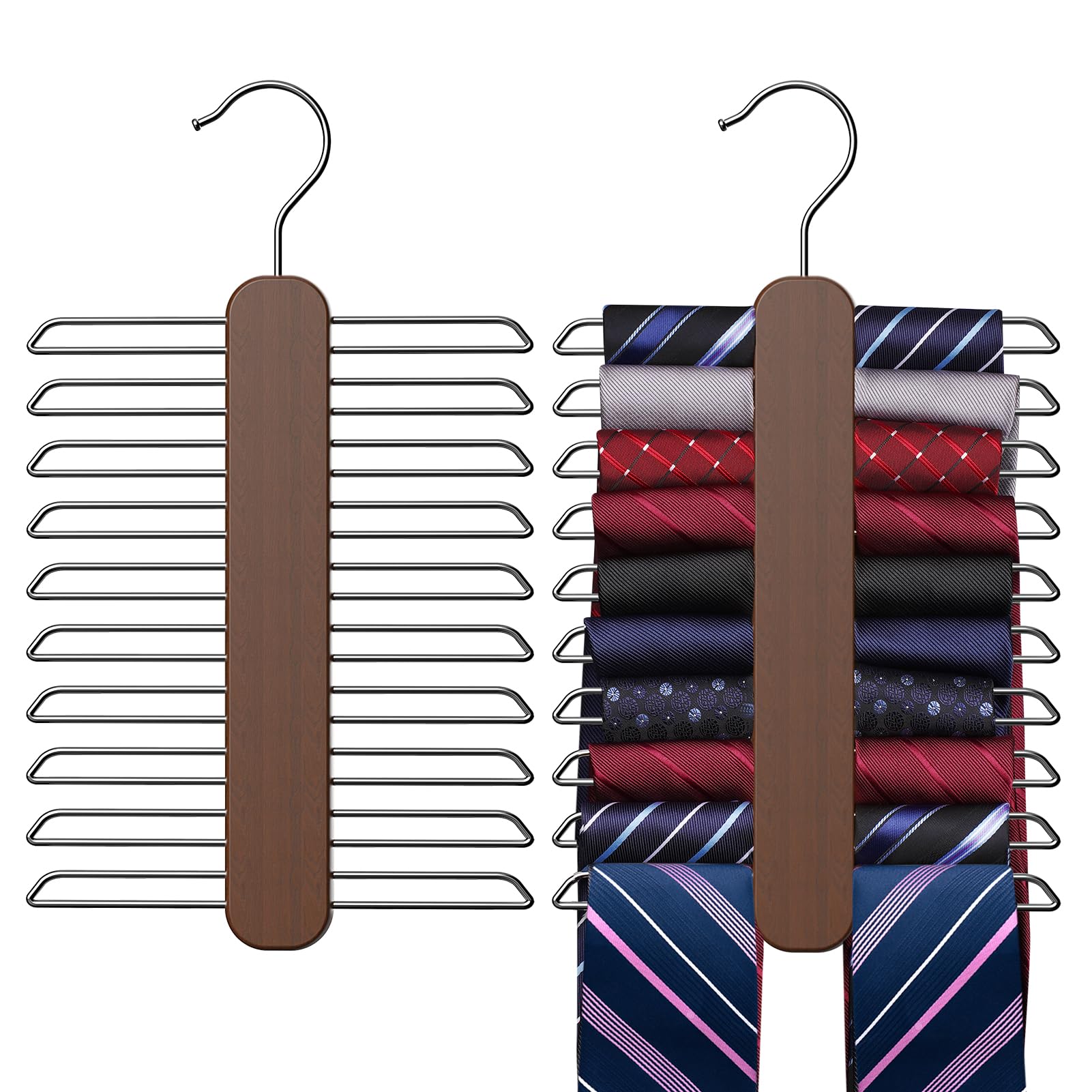 Uinicor Tie Hanger,Tie Organizer for Closet 20 Storage Capacity,Wooden Necktie Organizer Tie Holder,360 Degree Rotating Accessor