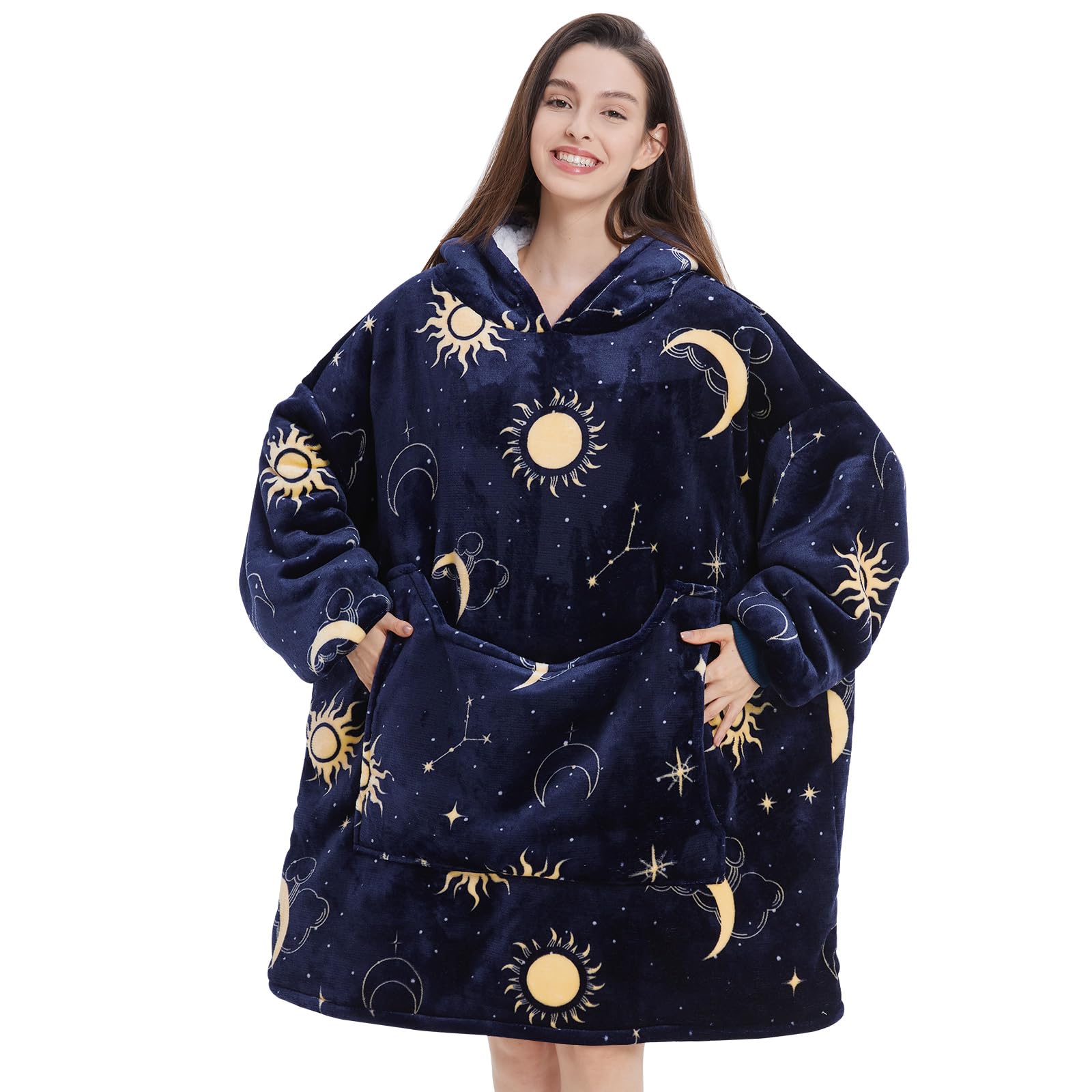 Aemilas Wearable Blanket Hoodie - Sherpa Oversized Blanket Sweatshirt For Women Men,Warm Fuzzy Hooded Blanket With Giant Pocket(