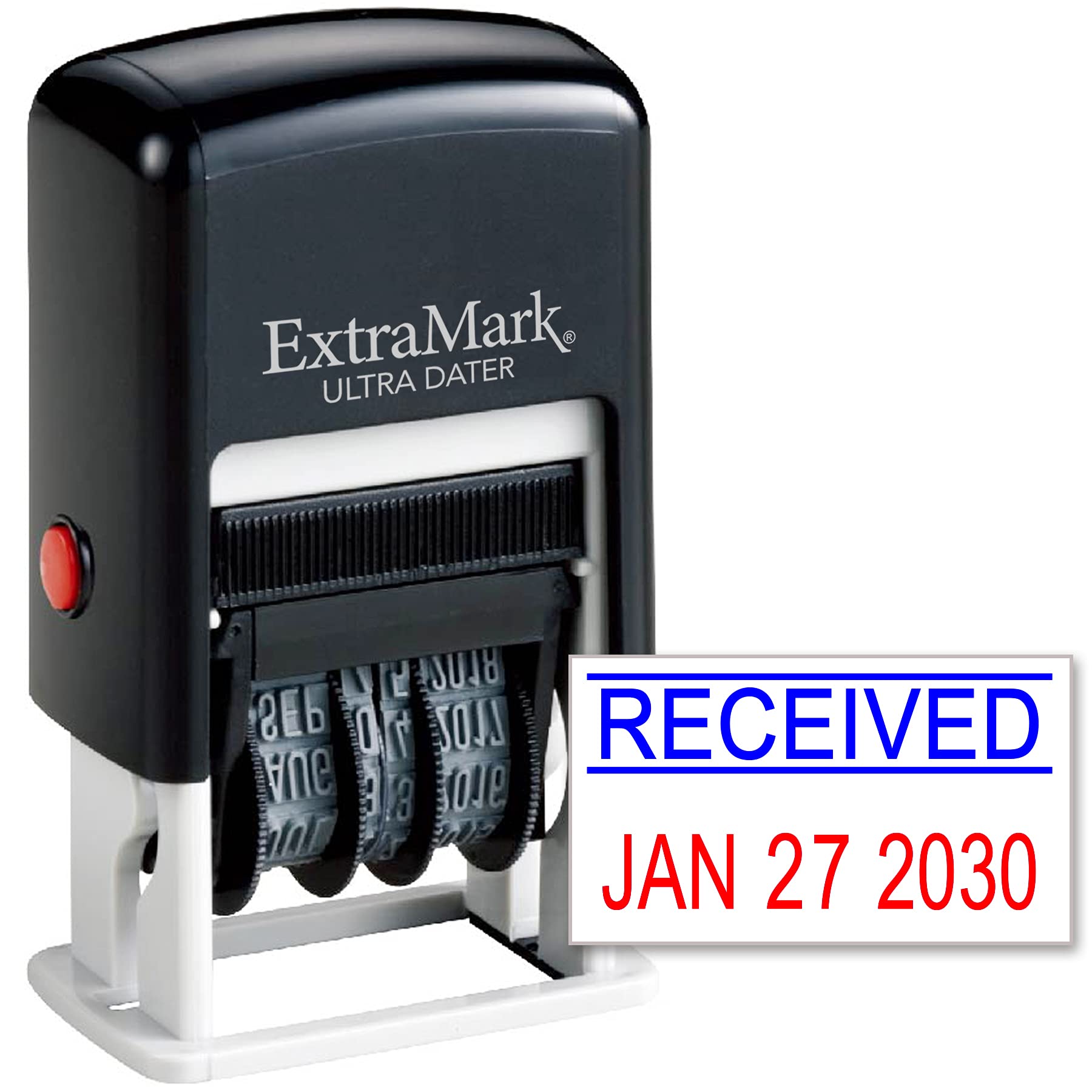 Extramark Ultra Dater Self-Inking Rubber Date Office Stamp With Received Phrase & Date - Style 3, Blue/Red Ink, 12-Year Band