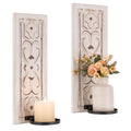 Rustic Candle Sconces Wall Decor Set of 2 - Walasis Wood Wall Candle Holders for Farmhouse White Boho Candle Sconce Art Distress