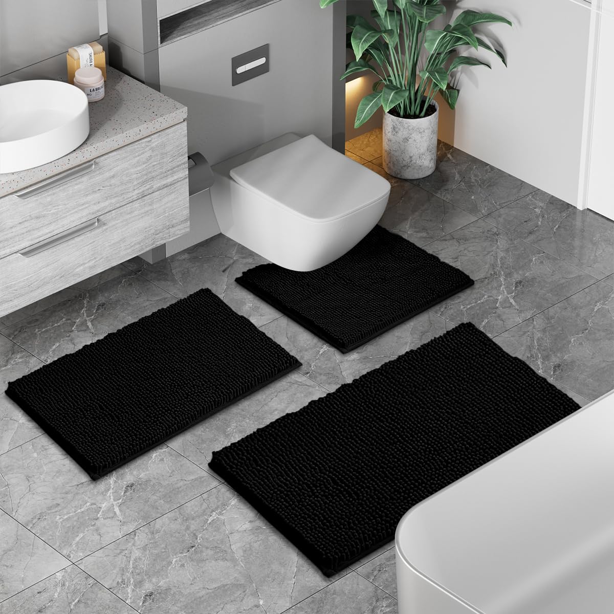 Bathroom Rugs Set 2 Piece Thick Chenille Bath Mats,Soft Quick Dry Bathroom Mats Plush Absorbent Bath Rugs With Non-Slip Pvc Back