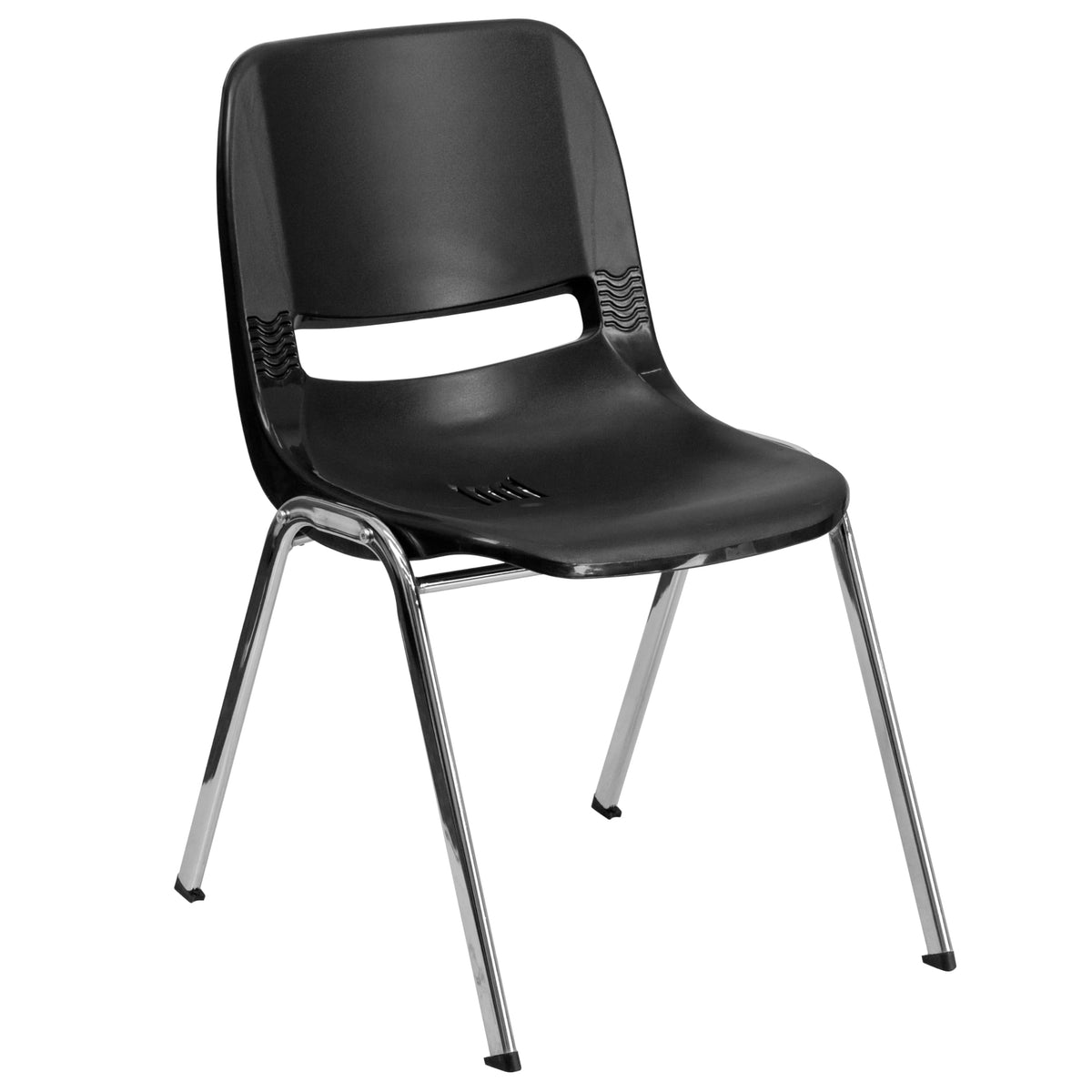 Flash Furniture HERCULES Series 661 lb. Capacity Black Ergonomic Shell Stack Chair with Chrome Frame and 16'' Seat Height