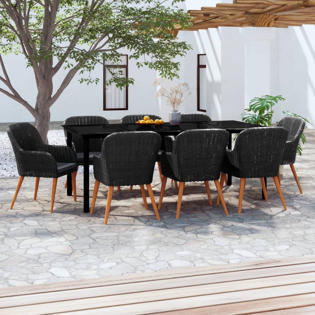 vidaXL Patio Dining Set 9 Piece with Cushions Garden Outdoor Terrace Balcony Backyard Dining Dinner Dinette Table and Chair Furniture Black