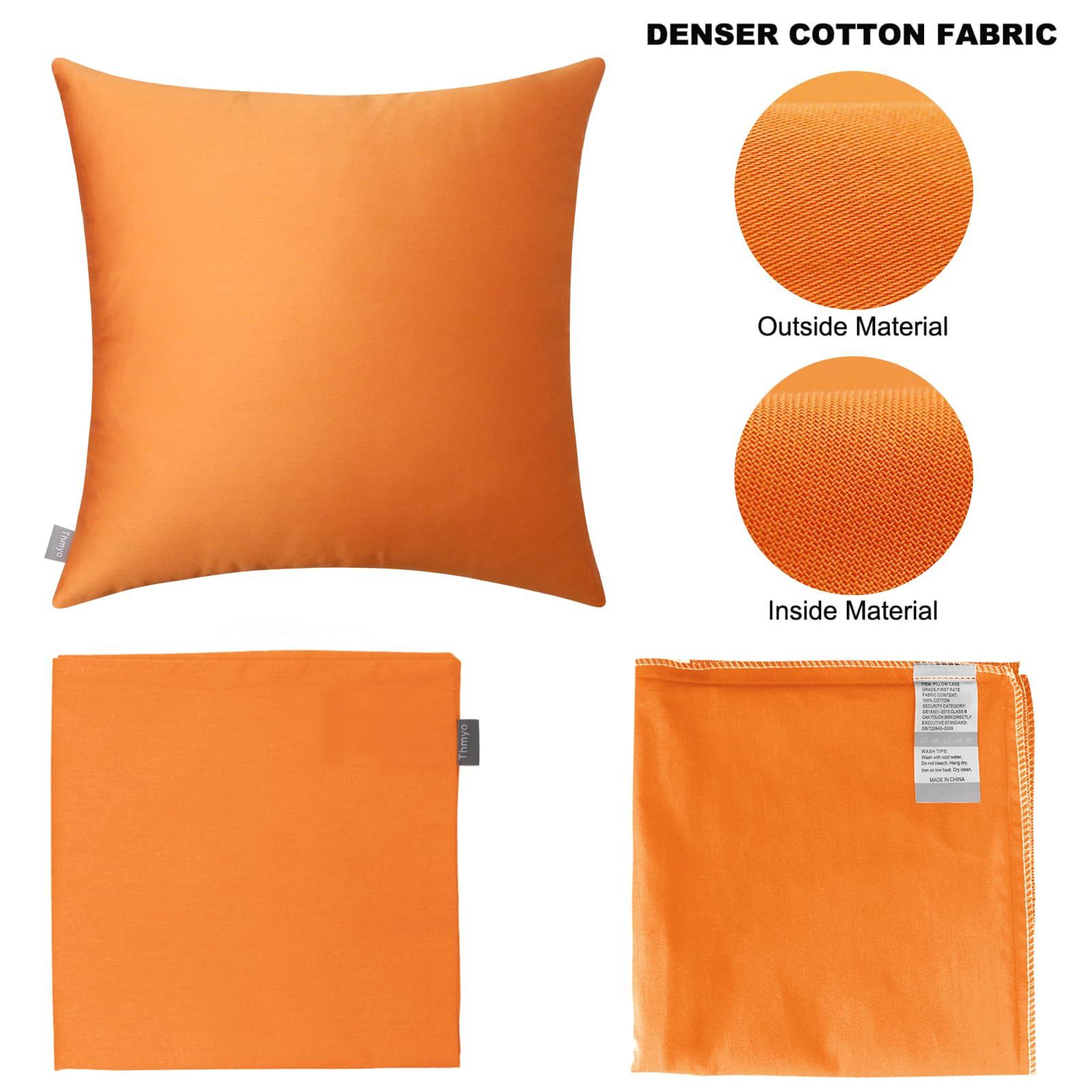Thmyo 4-Pack 100% Cotton Comfortable Solid Decorative Throw Pillow Case, Square Cushion Cover Pillowcase Sublimation Blank Pillow Covers Diy Throw Pillowcase For Sofa(20X20 Inch/ 50X50Cm,Fall Orange)