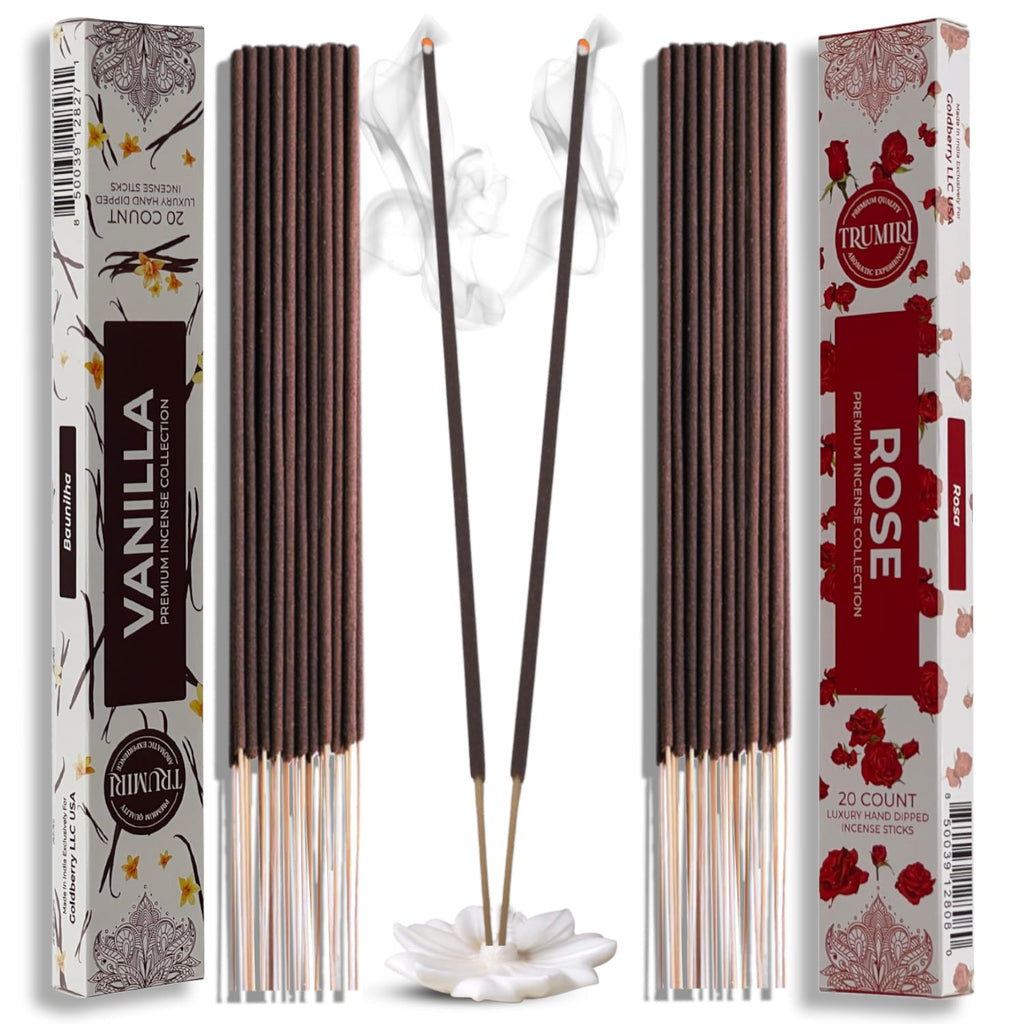Trumiri Incense Sticks - Combo Pack of 40 Insence-Sticks - 20 Vanilla + 20 Rose - Insenses - Insents - Incents - Inscense - Ince