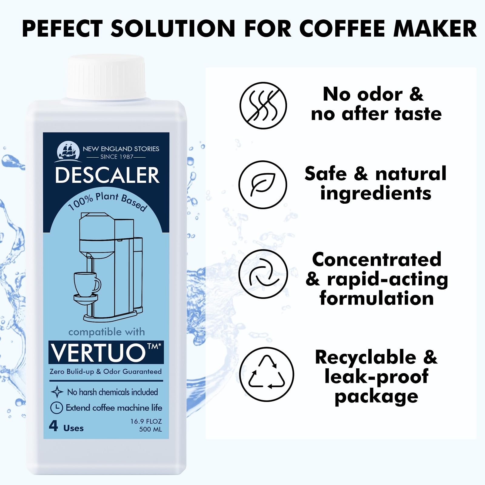 Nespresso Compatible Descaling Kit, Total 8 Uses, Eco-Friendly Formula To Clean Coffee Machine, Vertuoline Compatible Descaling