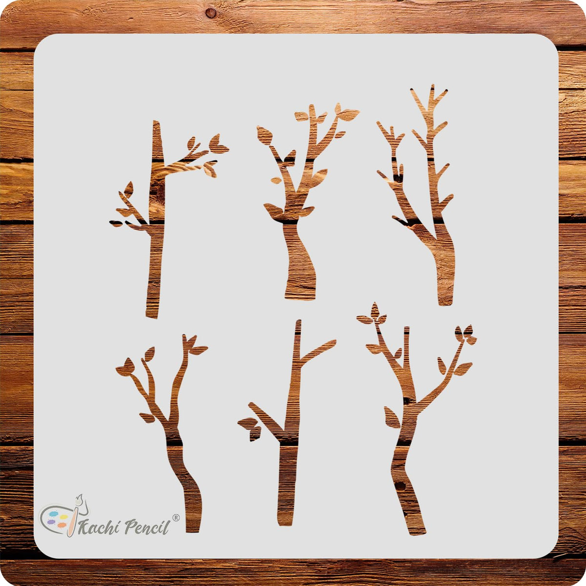 Kachi Pencil Tree Branches Craft Stencil for Art and Painting, Size 6 x 6 inch Reusable Stencil for Painting, Fabric, Glass, Wal