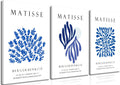 Djmwtb Matisse Canvas Wall Art Abstract Navy Blue Poster Prints Framed Set of 3 Minimalist Flower Aesthetic Pictures Modern Artw