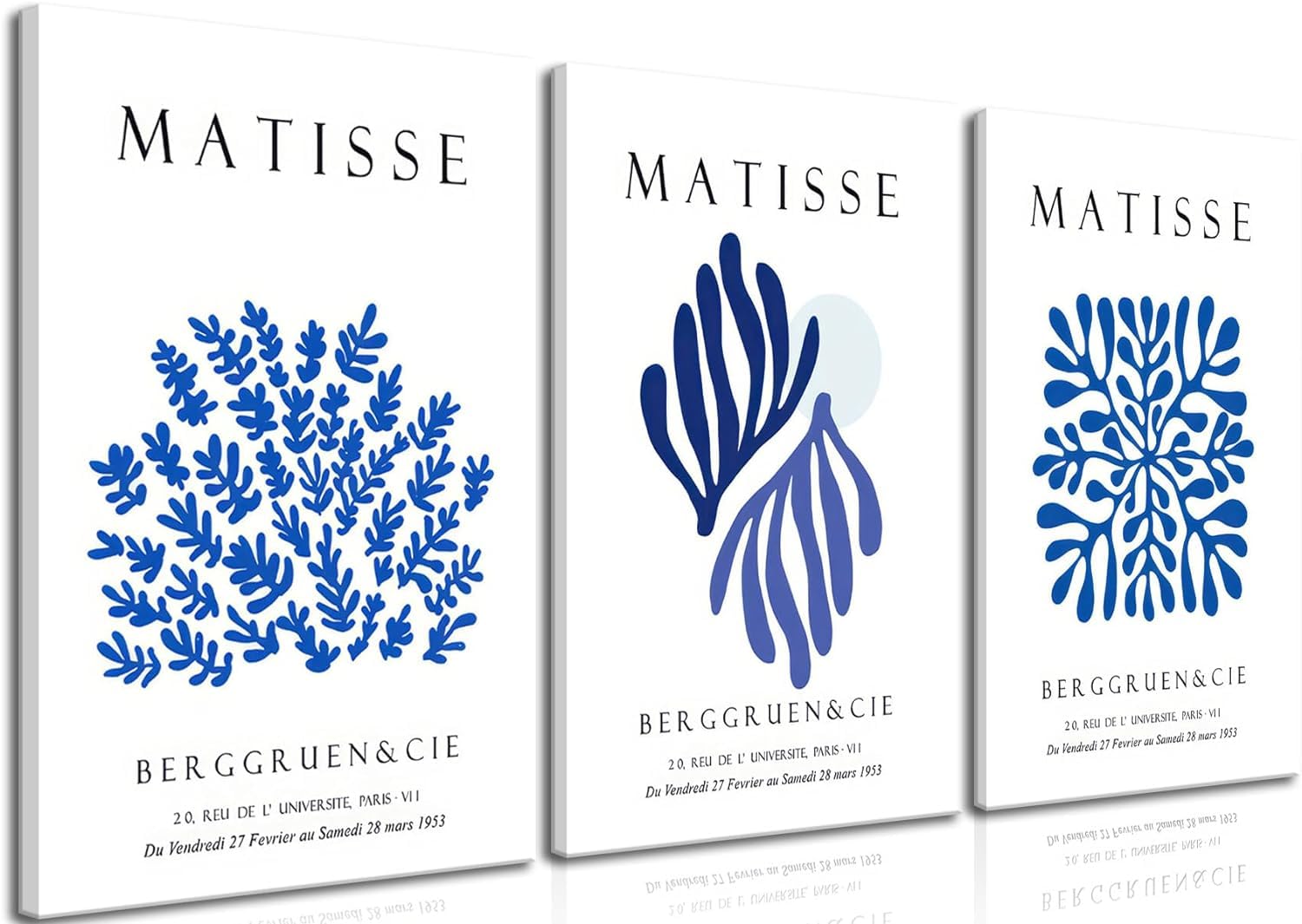 Djmwtb Matisse Canvas Wall Art Abstract Navy Blue Poster Prints Framed Set of 3 Minimalist Flower Aesthetic Pictures Modern Artw