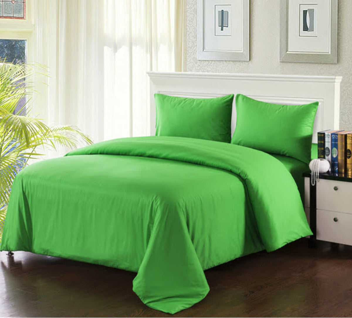Tache Bright Spring Green Duvet Covers Set Twin Size Comforter Cover 3 Pieces With Zipper Closure Soft Cotton Vibrant Green Colo