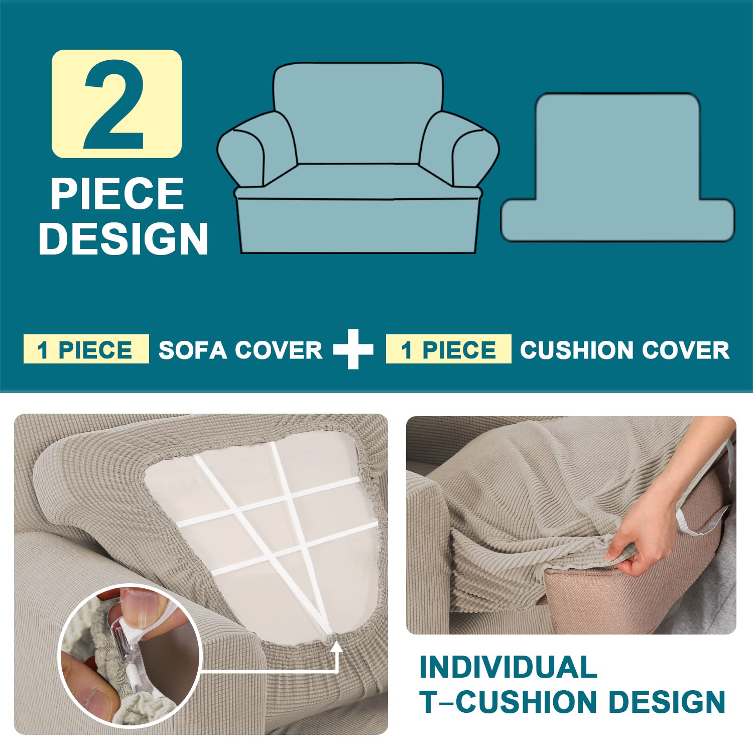 Turquoize T Cushion Chair Slipcover T Cushion Chair Covers For Living Room Stretch Sofa Couch Cover Soft Armchair Cover Furniture Covers With Individual T Cushion Seat Covers (Chair, Island Fossi)