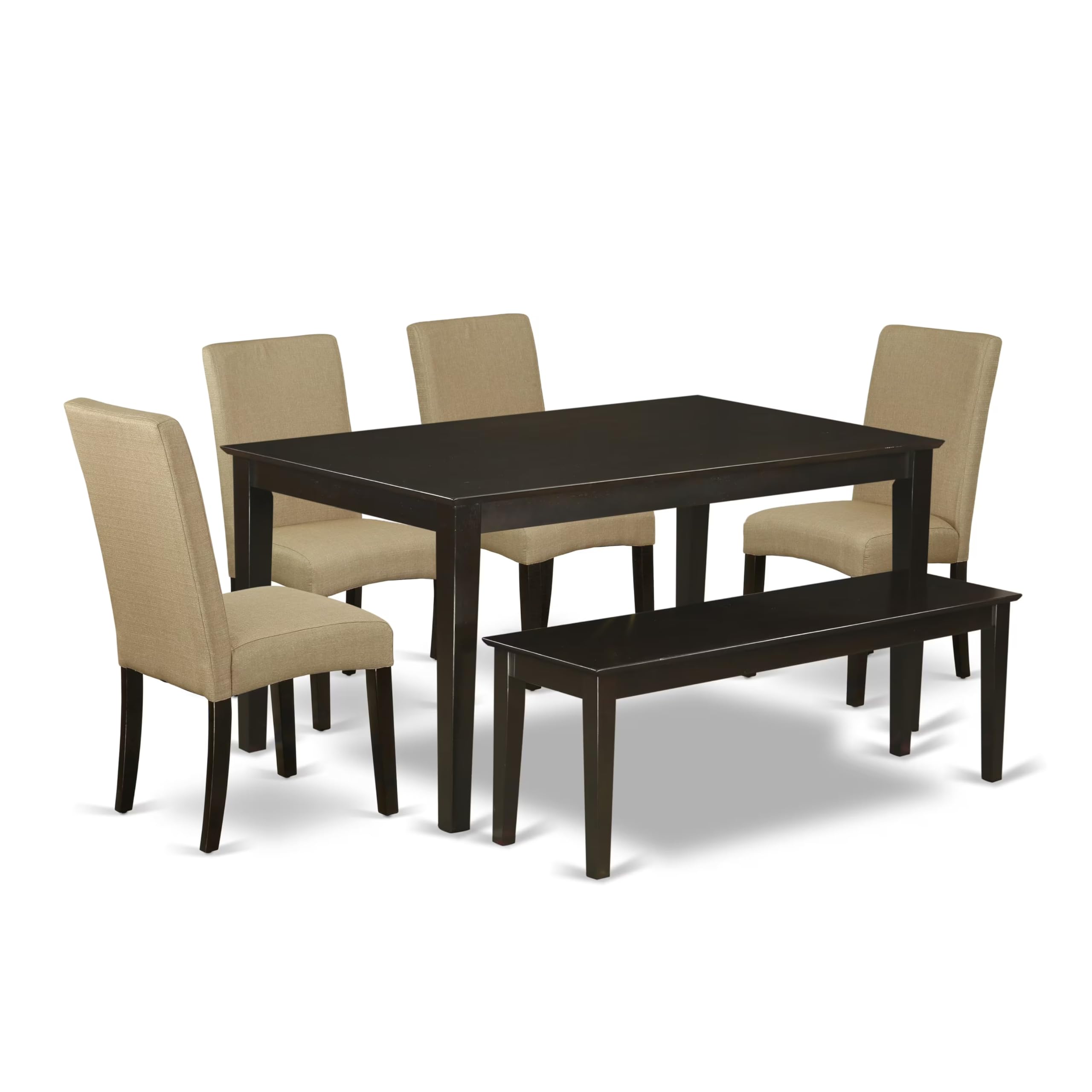 East West Furniture Cadr6-Cap-03 6 Piece Dining Room Table Set Contains A Rectangle Kitchen Table And 4 Brown Linen Fabric Parson Chairs With A Bench, 36X60 Inch, Cappuccino