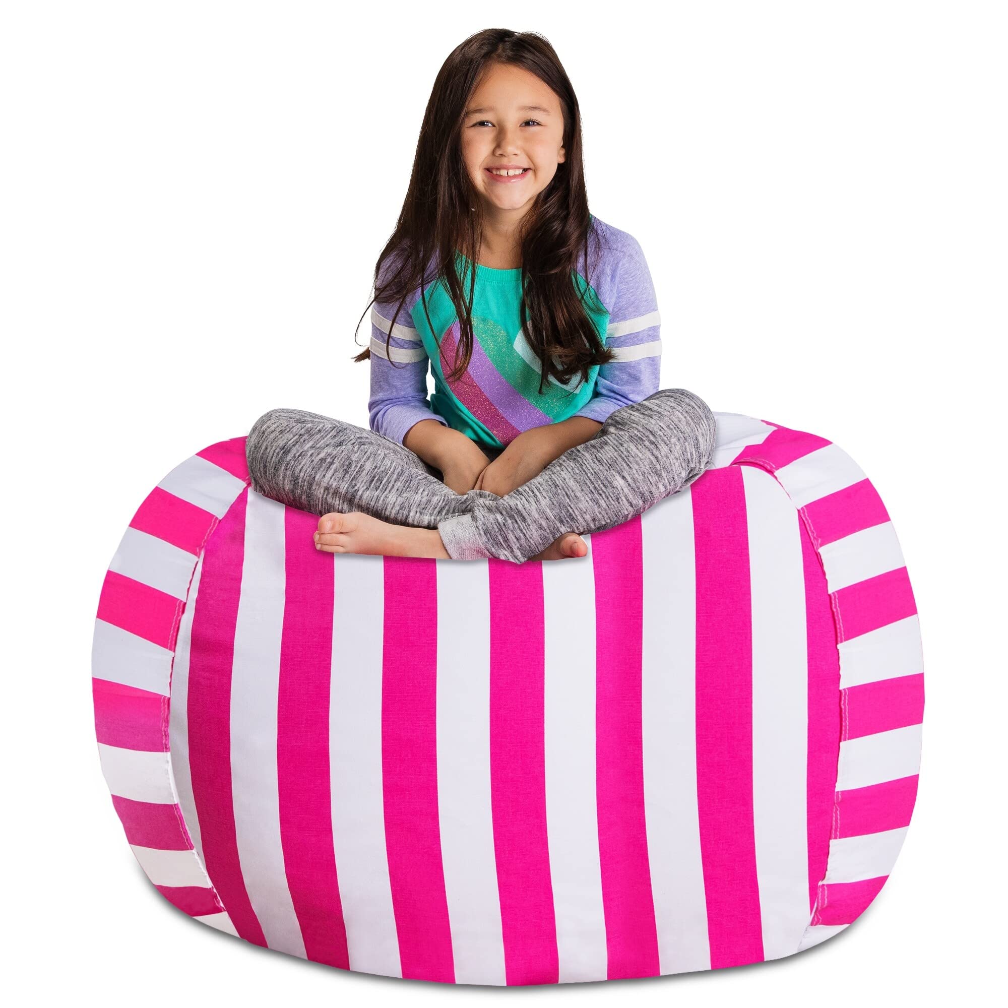 Posh Stuffable Kids Stuffed Animal Storage Bean Bag Chair Cover - Childrens Toy Organizer, X-Large 48 - Canvas Stripes Pink and 