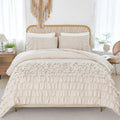 PERFEMET Beige Queen Comforter Set 3 Pieces All Seasons Modern Lightweight Ruffle Bed Set Girly Coquette Comforter Bedding Sets