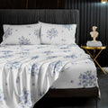 Hyprest Blue Floral Bed Sheets King Size, 18 Inches Deep Pocket Sheets 1800 Thread Count, 4 Pieces Sheet Set Soft Breathable Far