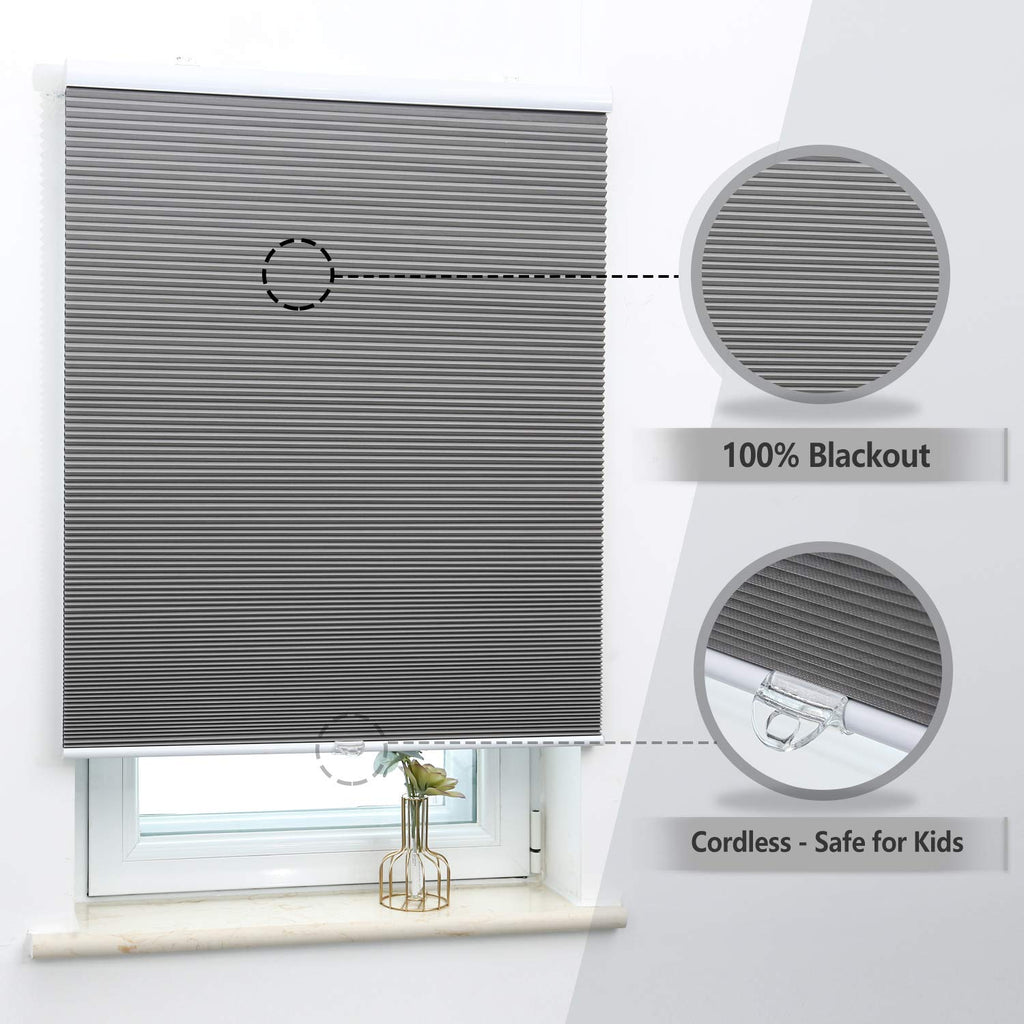 Cellular Shades Cordless Blackout Honeycomb Blinds Fabric Window Shades 33'' W X 38'' H, Cool Silver(Blackout)