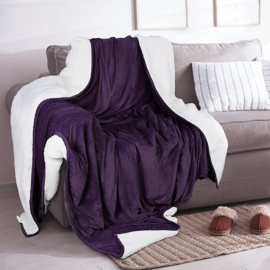 Utopia Bedding Sherpa Blanket Throw, 50x60 Inches, 480GSM Plush Fleece, Reversible, Plum, Ideal for Bed, Sofa, Camping
