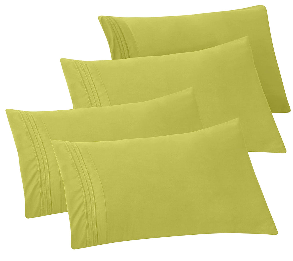 Elegant Comfort 4-Pack Solid Pillowcases 1500 Premium Hotel Quality Microfiber - Smooth Weave, Wrinkle And Fade Resistant, Easy Slip-On, 4-Piece Set, Standard/Queen Pillowcase, Pistachio Green
