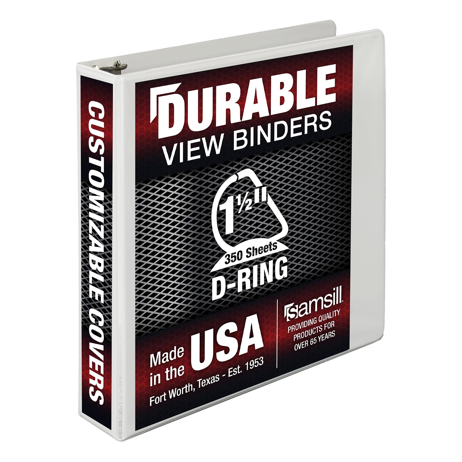 Samsill Durable 1.5 Inch Binder, Made In The Usa, D Ring Binder, Customizable Clear View Cover, White, Holds 350 Pages