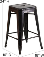 Commercial Grade 24 High Backless Black-Antique Gold Metal Indoor-Outdoor Counter Height Stool with Square Seat