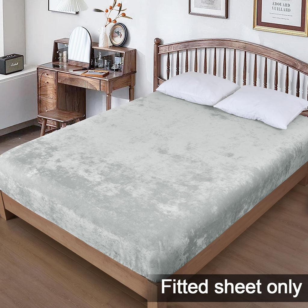 Phf Truly Velvet Fitted Sheet Only Full Size, Luxury Super Soft Cozy Comfy Fleece Bottom With 15' Deep Pocket, Suitable For Fall Winter And Spring, No Pillowcases, Sliver Grey