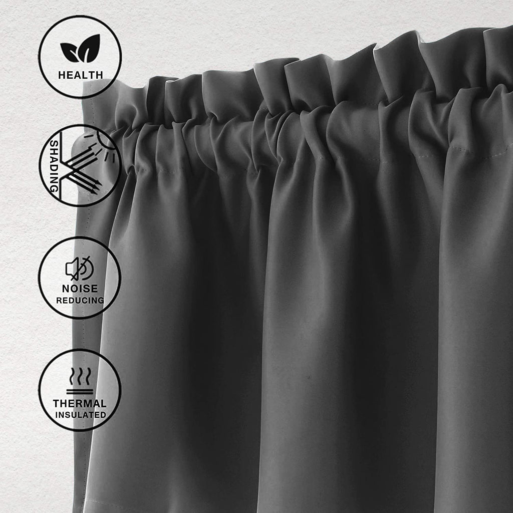 Hiasan Valance Curtains For Kitchen Blackout Thermal Insulated Solid Window Curtain Valance, Dark Grey, 60 X 18 Inches, 1 Panel