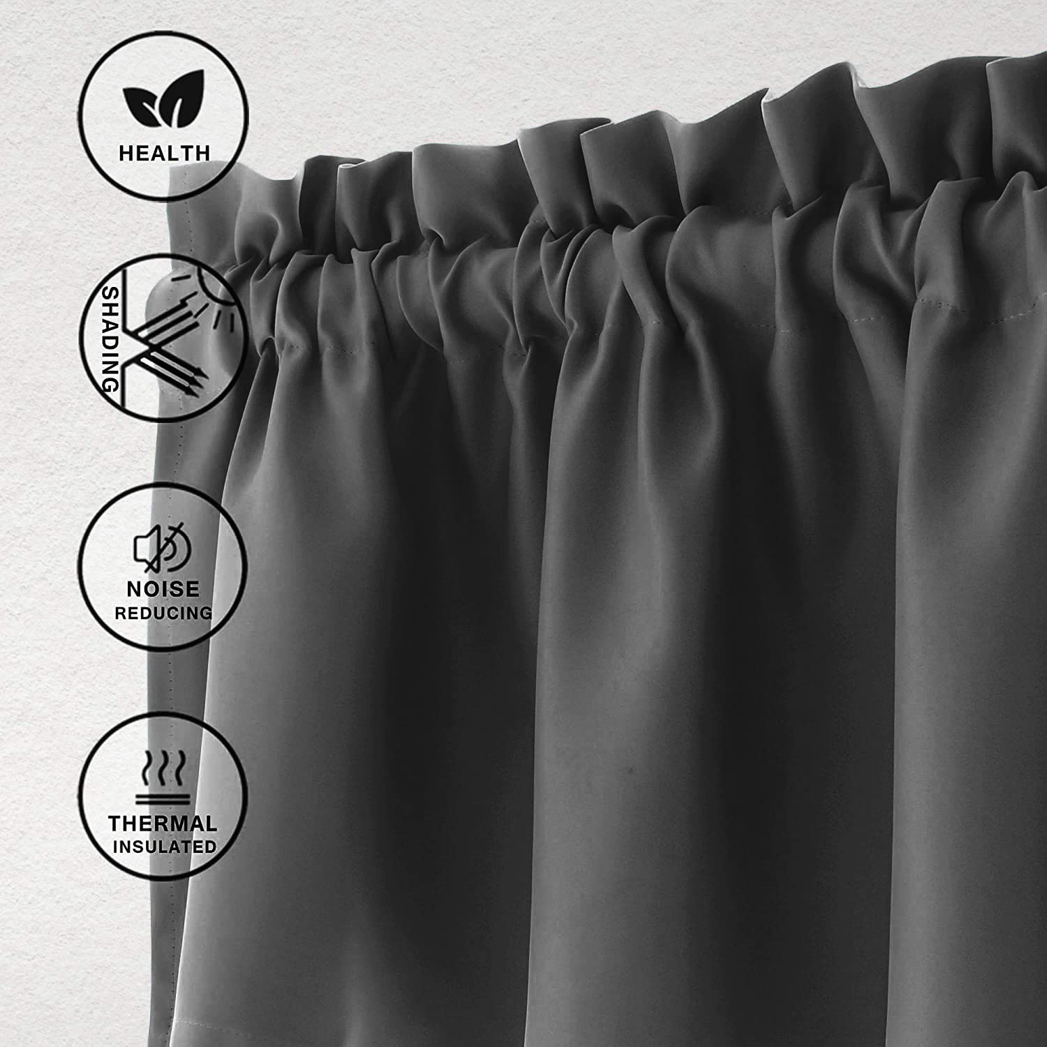 Hiasan Valance Curtains For Kitchen Blackout Thermal Insulated Solid Window Curtain Valance, Dark Grey, 60 X 18 Inches, 1 Panel
