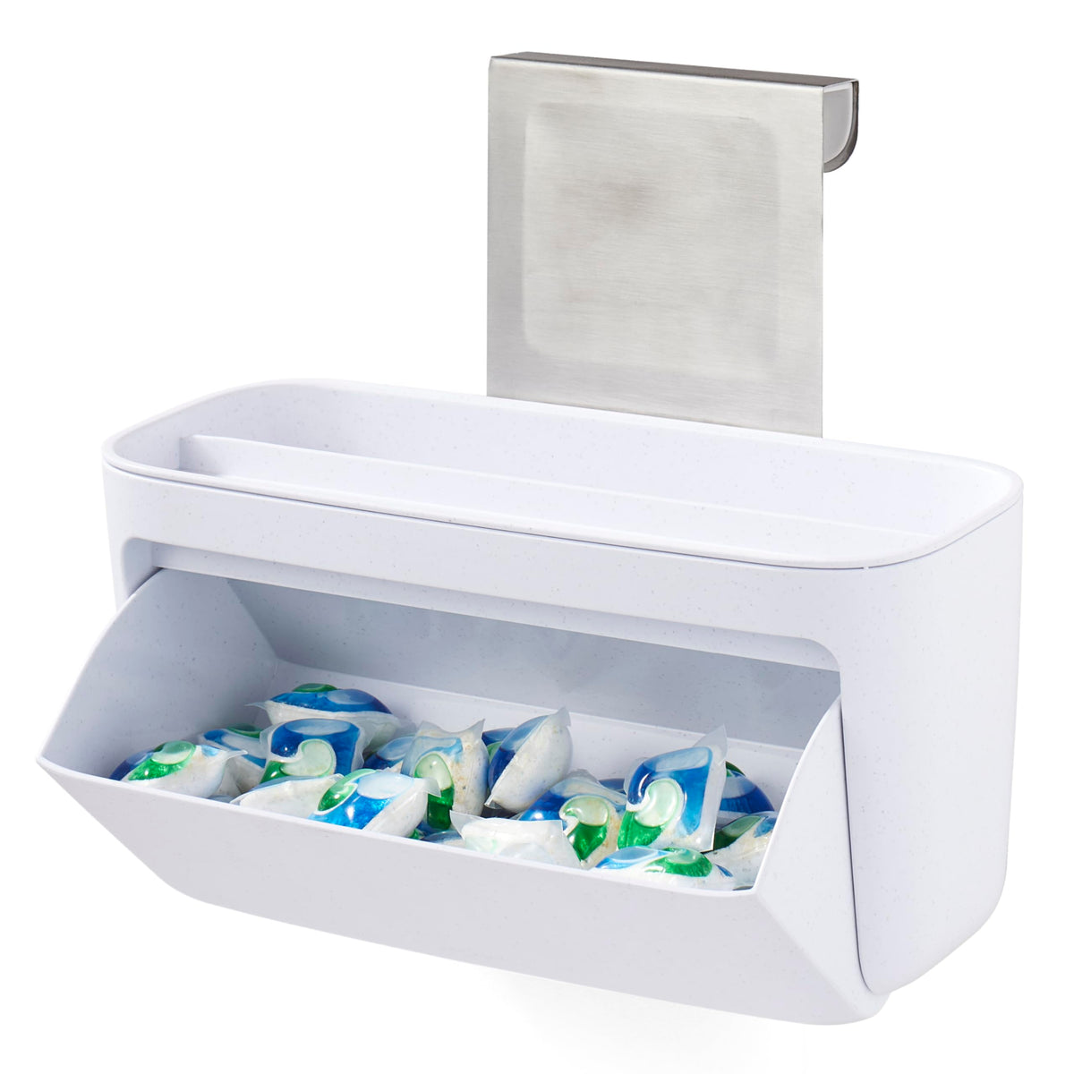 YouCopia DoorStash Dishwasher Pod Holder with Lid, Hanging Storage Container for Detergent, Speckled White